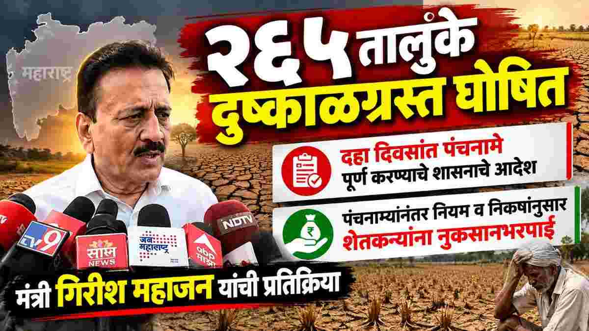 २६५ तालुके दुष्काळग्रस्त घोषित; १० दिवसांत पंचनामे, शेतकऱ्यांना नुकसानभरपाई .